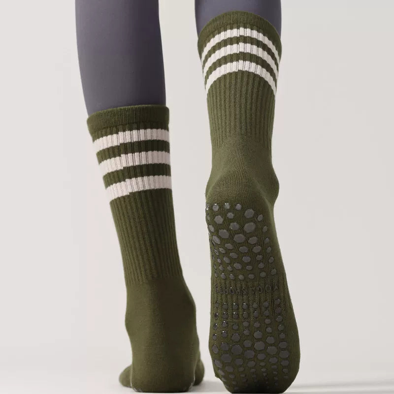 Hawecc | Indoor Mid-Calf Socks for Women with Grip and Split Toe
