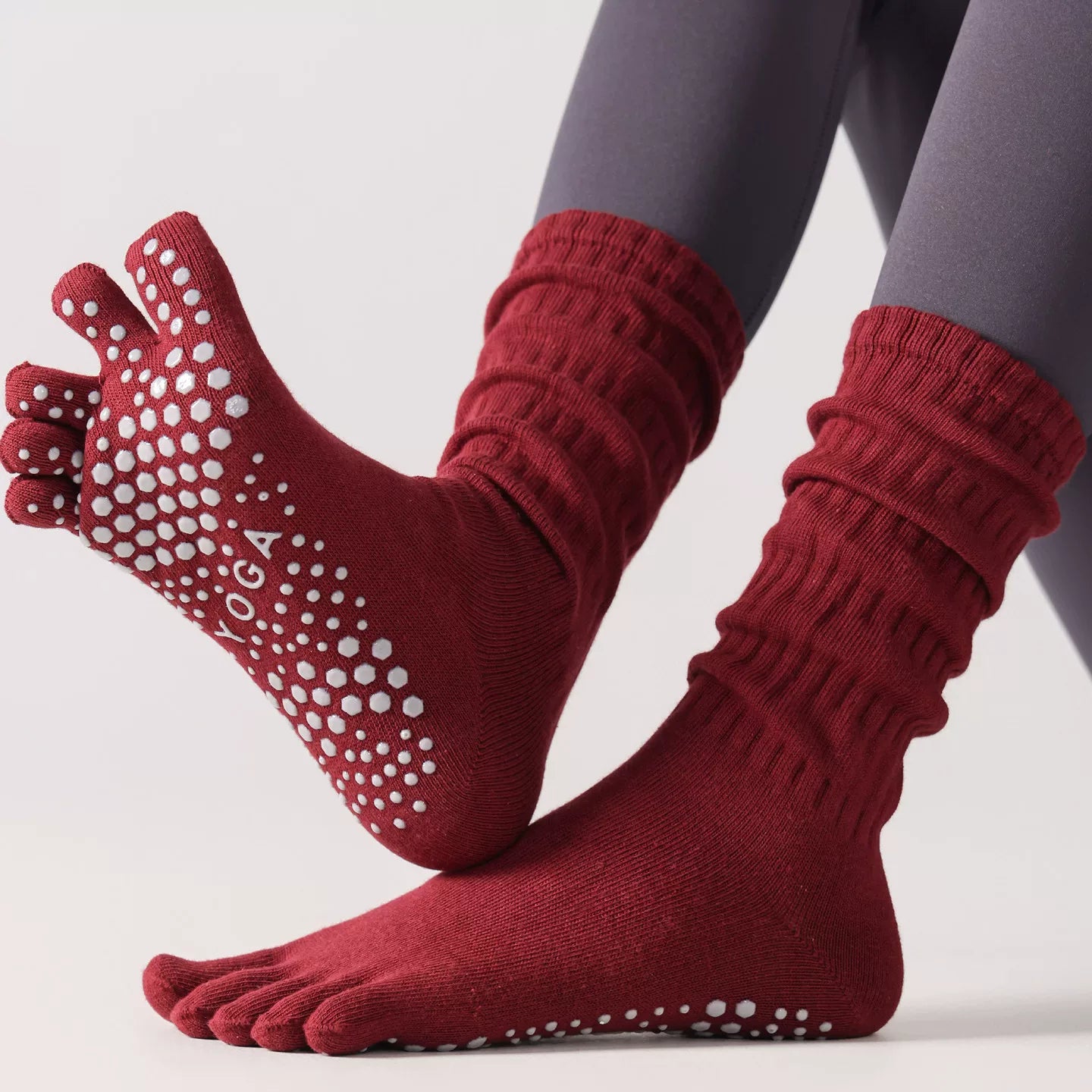 Hawecc | Women’s Split-Toe Mid-Calf Grip Socks for Yoga