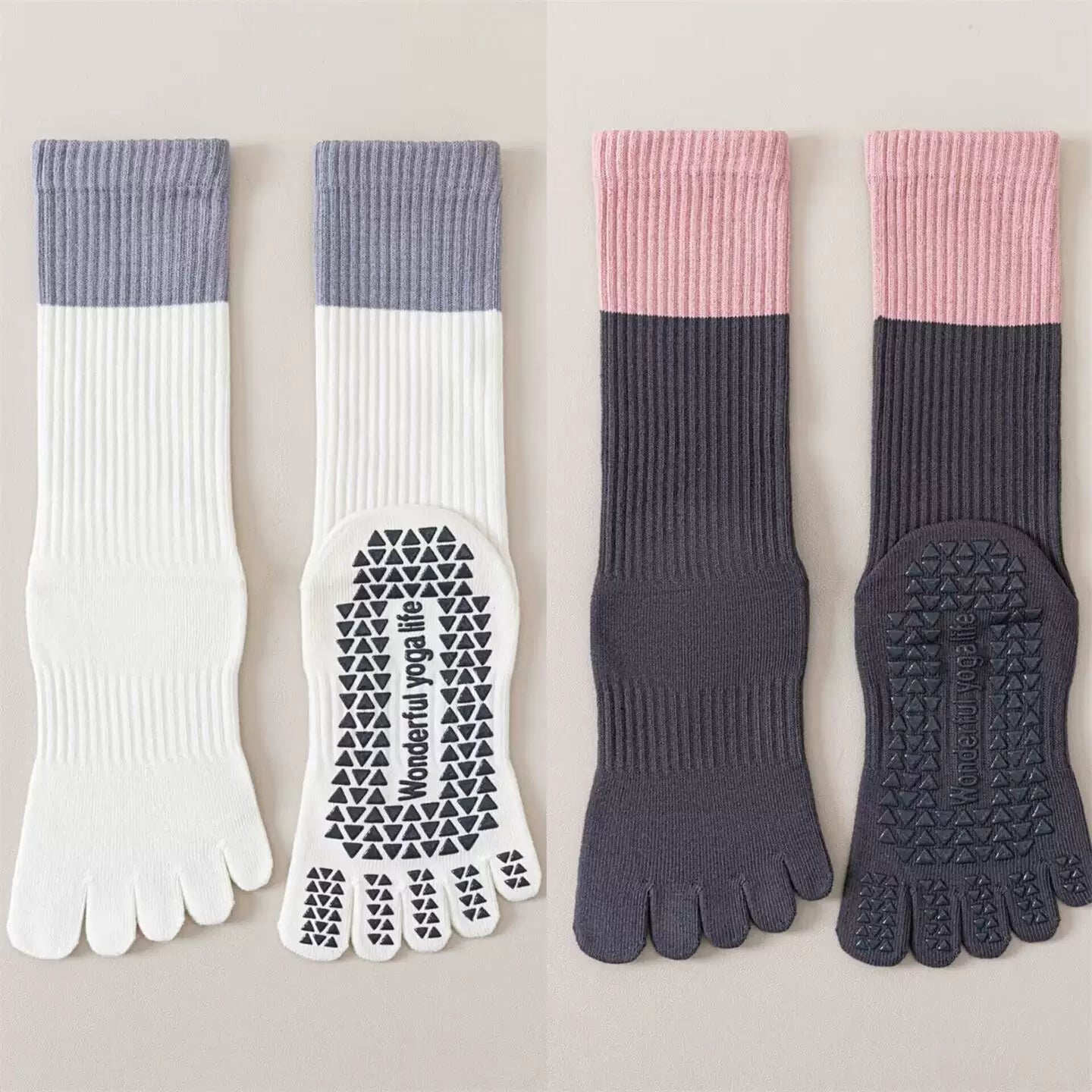 Hawecc | Mid-Calf Non-Slip Yoga Socks for Women with Split Toe Design