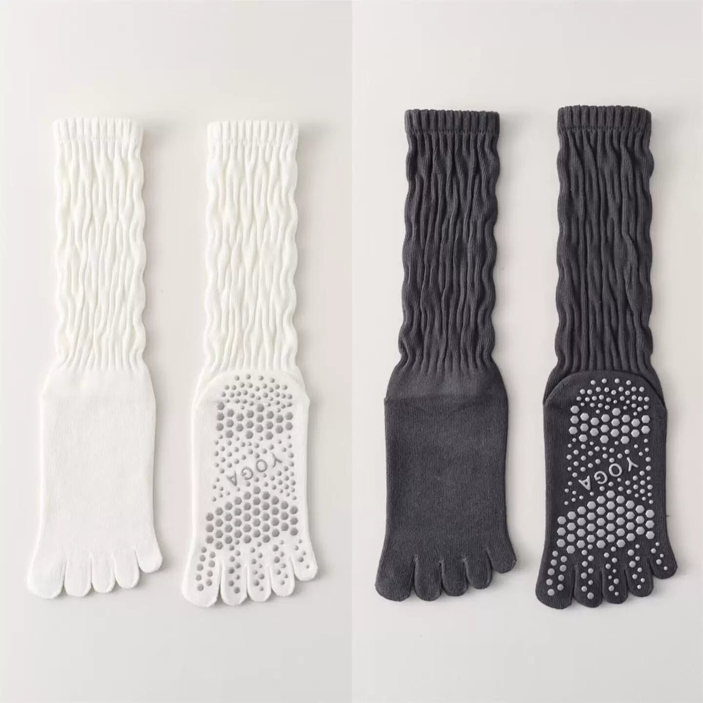 Hawecc | Women’s Split-Toe Mid-Calf Grip Socks for Yoga