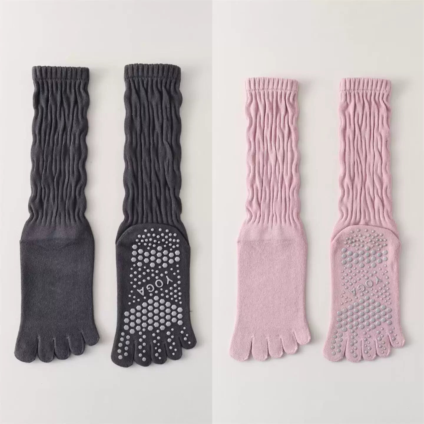 Hawecc | Women’s Split-Toe Mid-Calf Grip Socks for Yoga