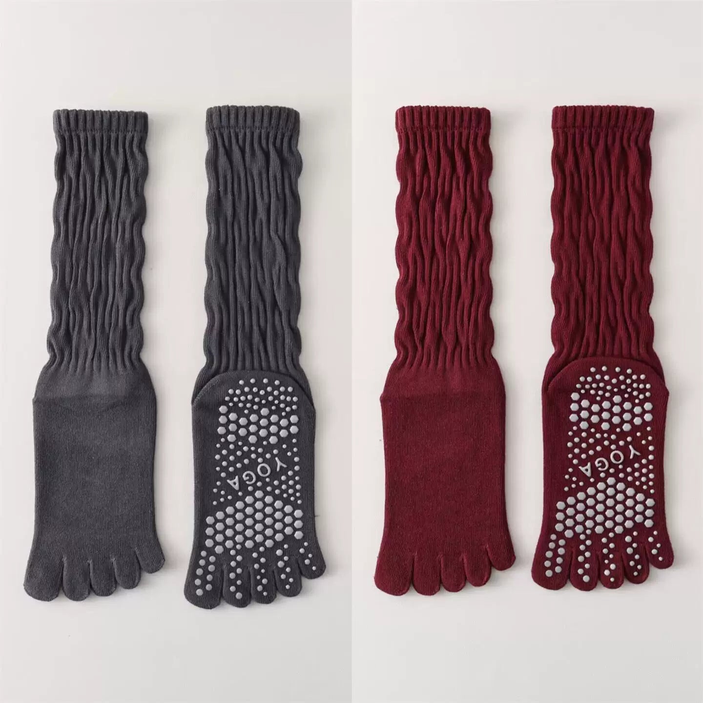 Hawecc | Women’s Split-Toe Mid-Calf Grip Socks for Yoga