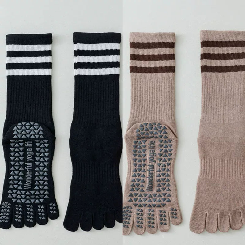Hawecc | Women’s Split-Toe Indoor Yoga Socks with Mid-Calf Grip