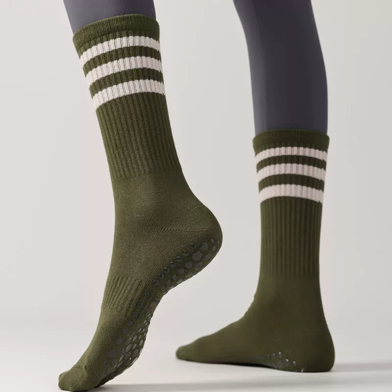 Hawecc | Indoor Mid-Calf Socks for Women with Grip and Split Toe