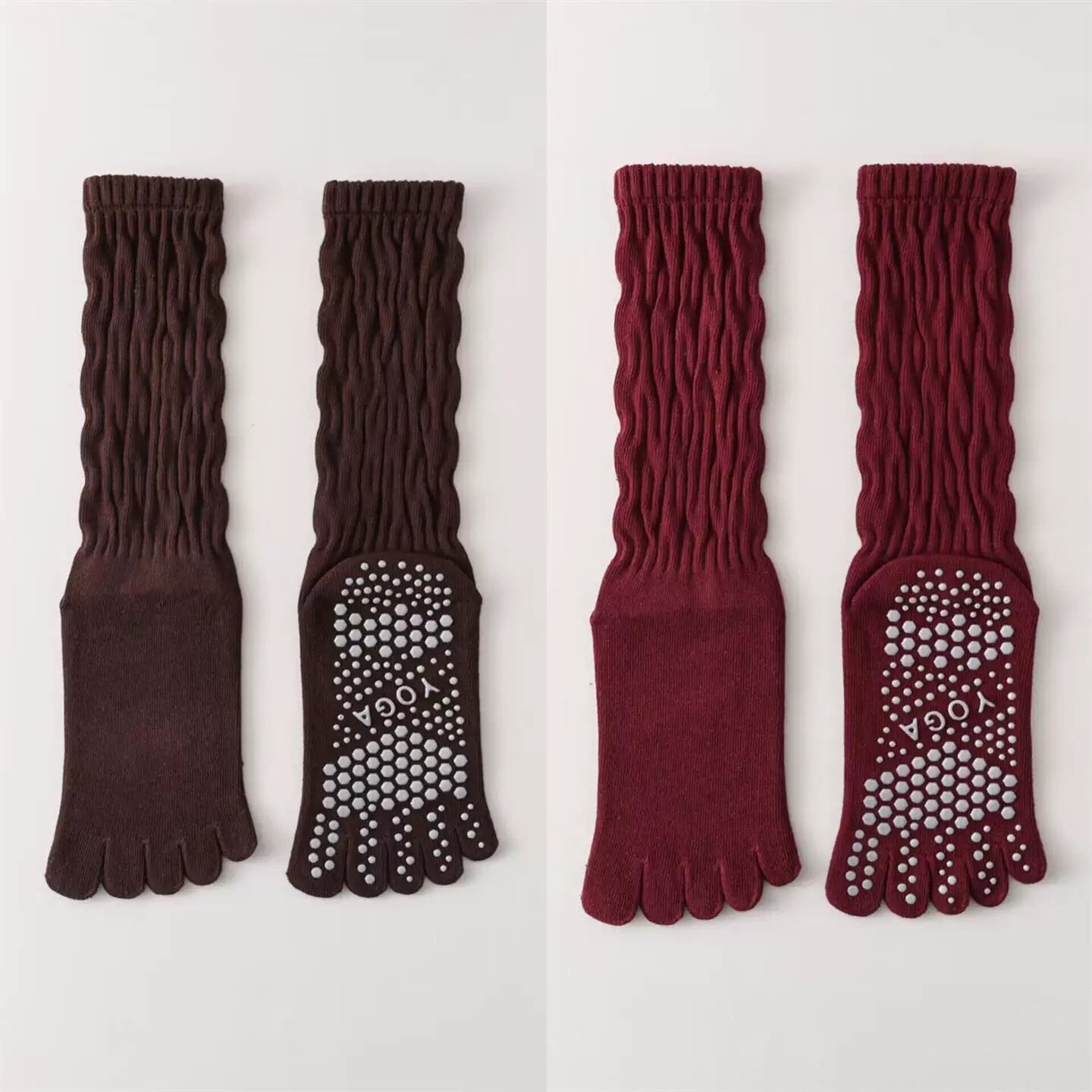 Hawecc | Women’s Split-Toe Mid-Calf Grip Socks for Yoga