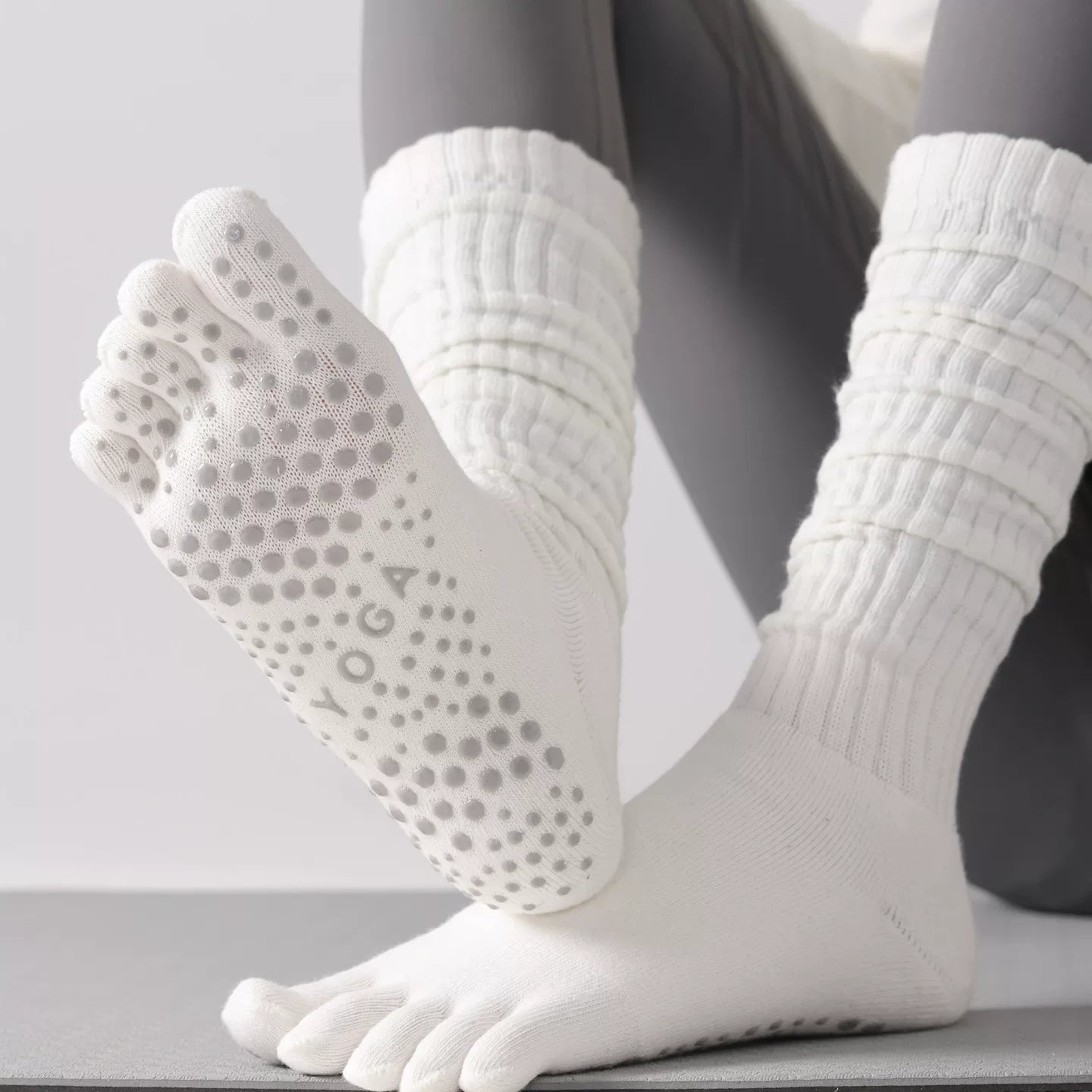 Hawecc | Indoor Split-Toe Mid-Calf Socks for Yoga