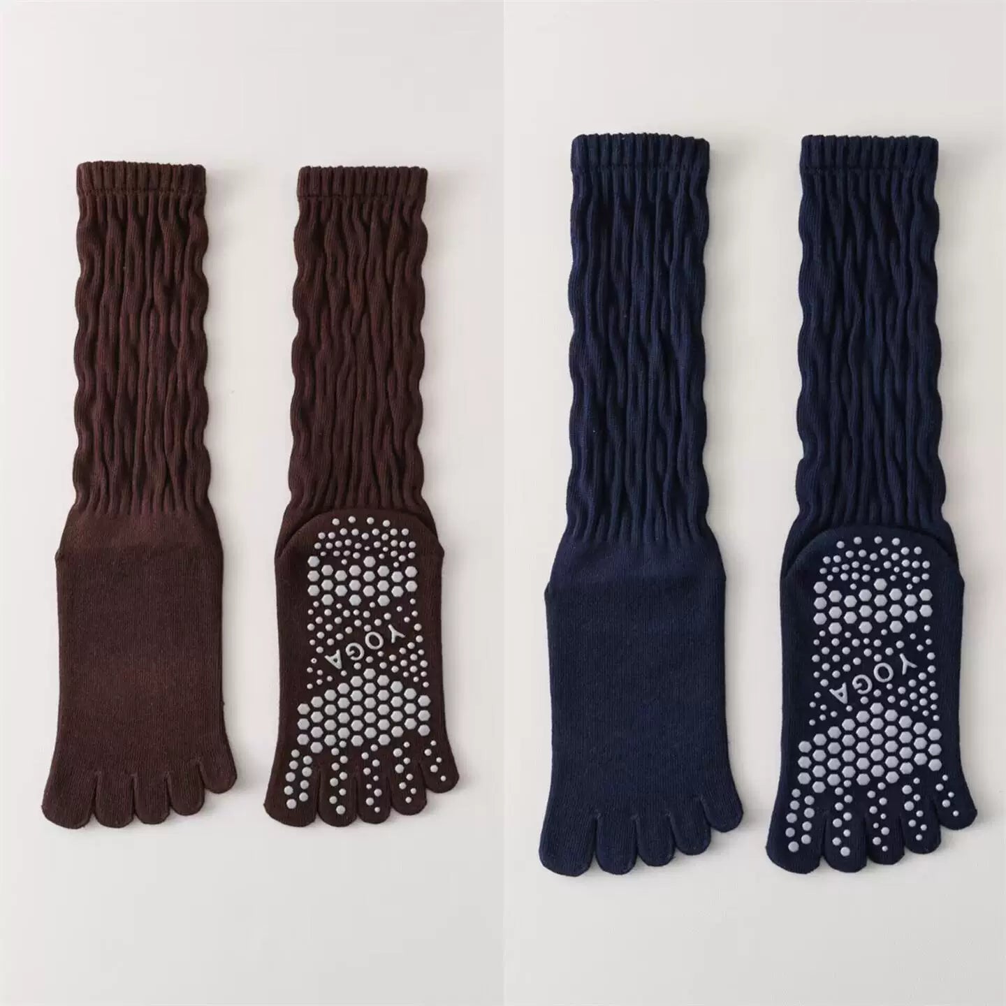 Hawecc | Women’s Split-Toe Mid-Calf Grip Socks for Yoga