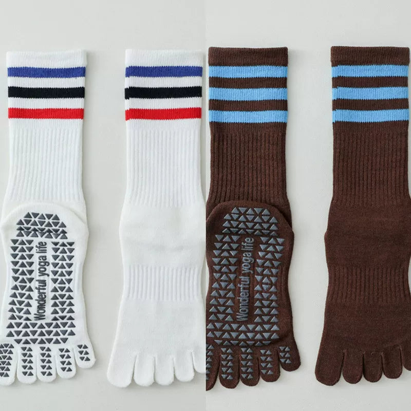 Hawecc | Women’s Split-Toe Indoor Yoga Socks with Mid-Calf Grip