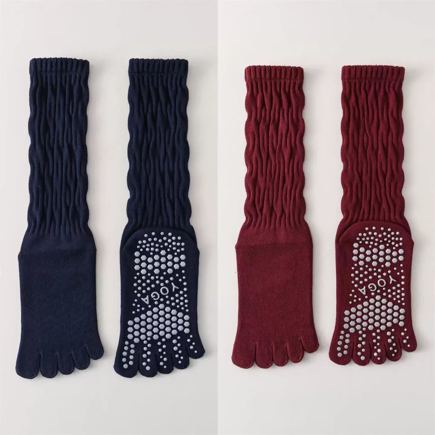 Hawecc | Women’s Split-Toe Mid-Calf Grip Socks for Yoga