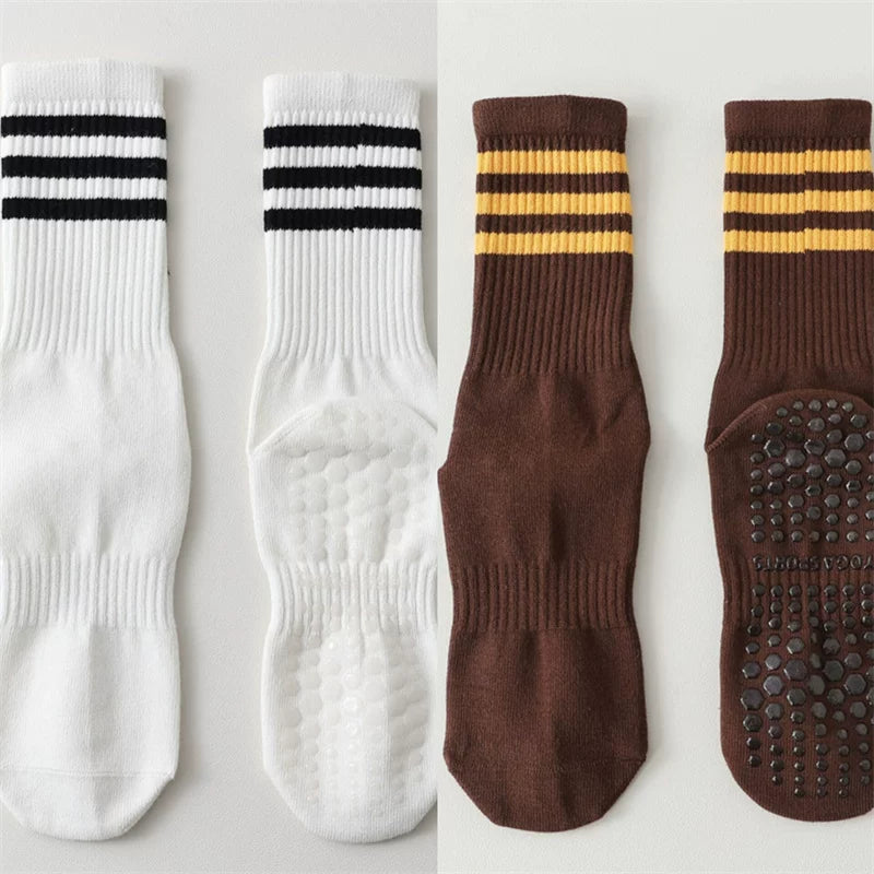 Hawecc | Indoor Mid-Calf Socks for Women with Grip and Split Toe