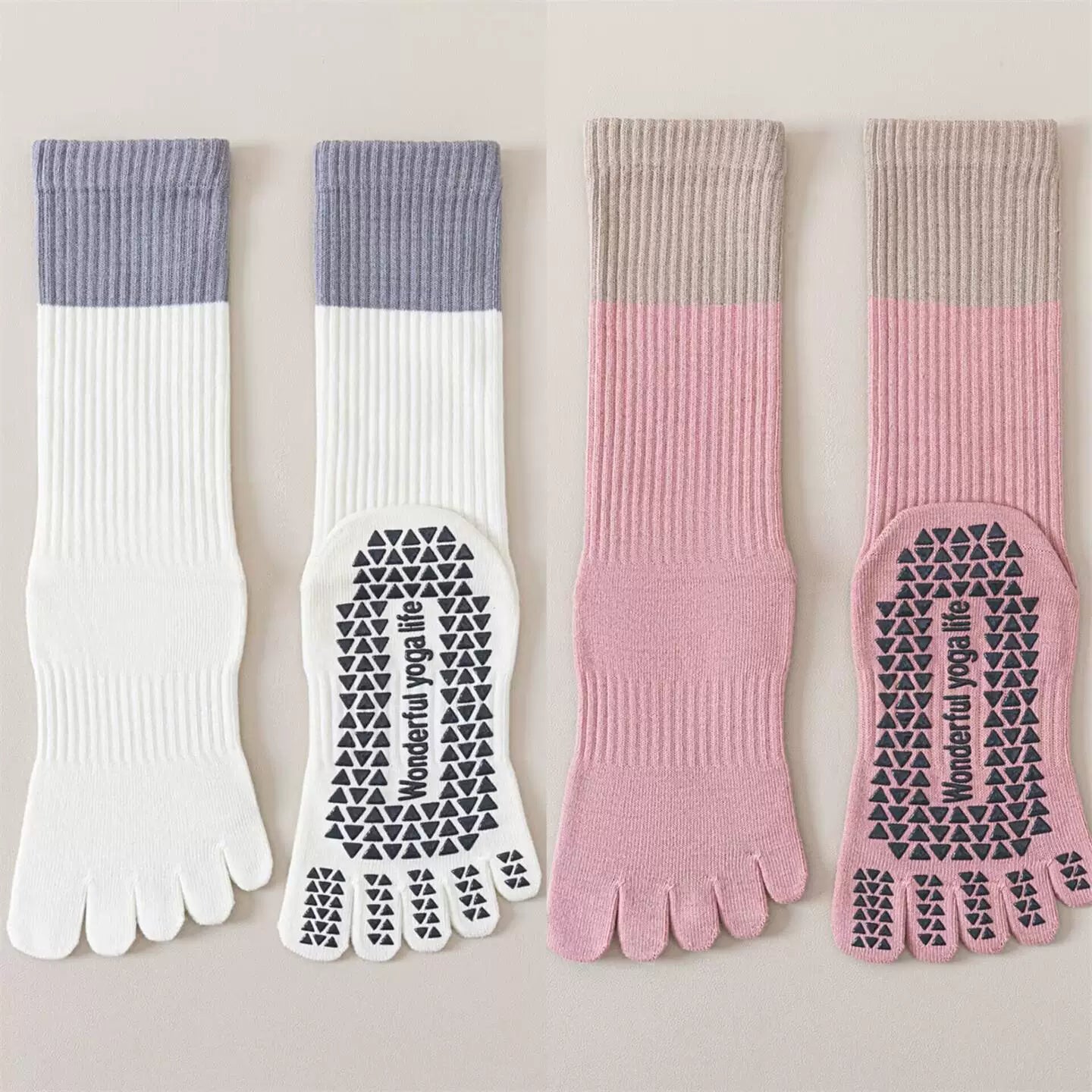 Hawecc | Mid-Calf Non-Slip Yoga Socks for Women with Split Toe Design