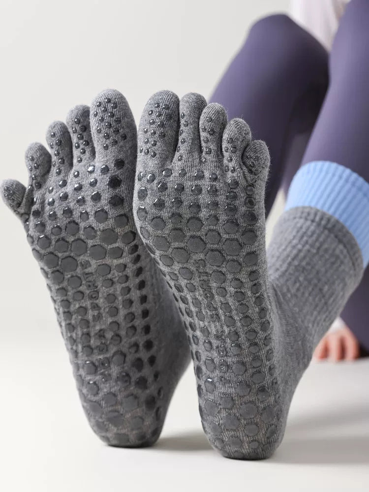 Hawecc | Split-Toe Mid-Calf Socks for Yoga, Pilates, and Barre
