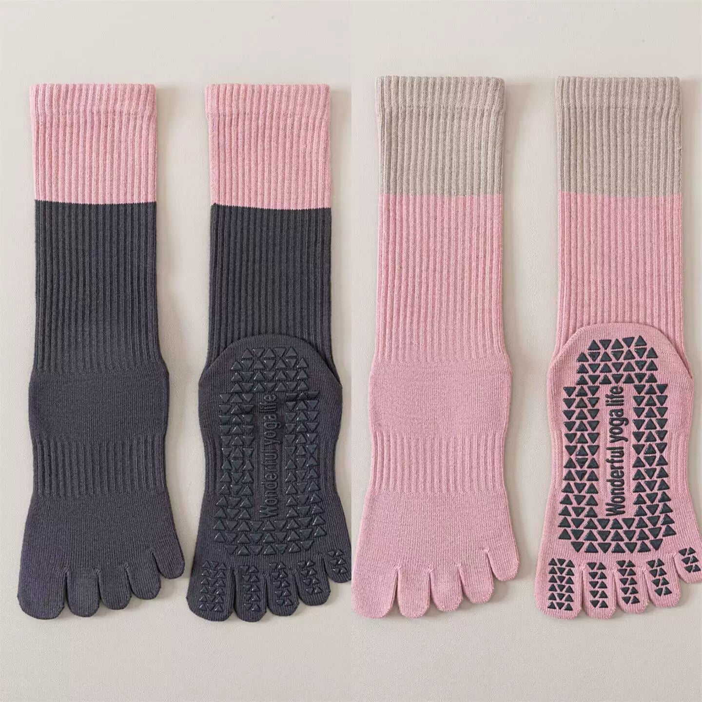 Hawecc | Mid-Calf Non-Slip Yoga Socks for Women with Split Toe Design