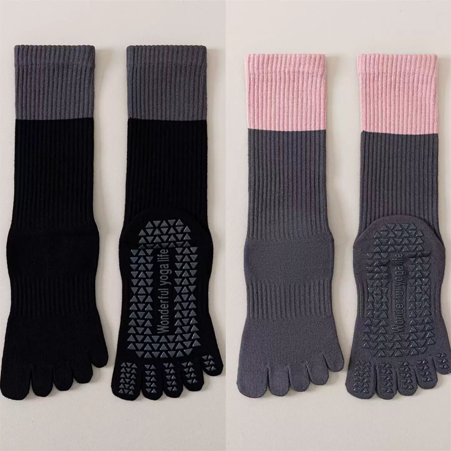 Hawecc | Mid-Calf Non-Slip Yoga Socks for Women with Split Toe Design