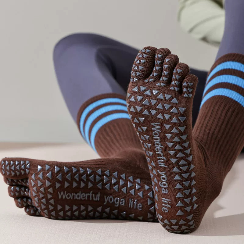 Hawecc | Women’s Split-Toe Indoor Yoga Socks with Mid-Calf Grip