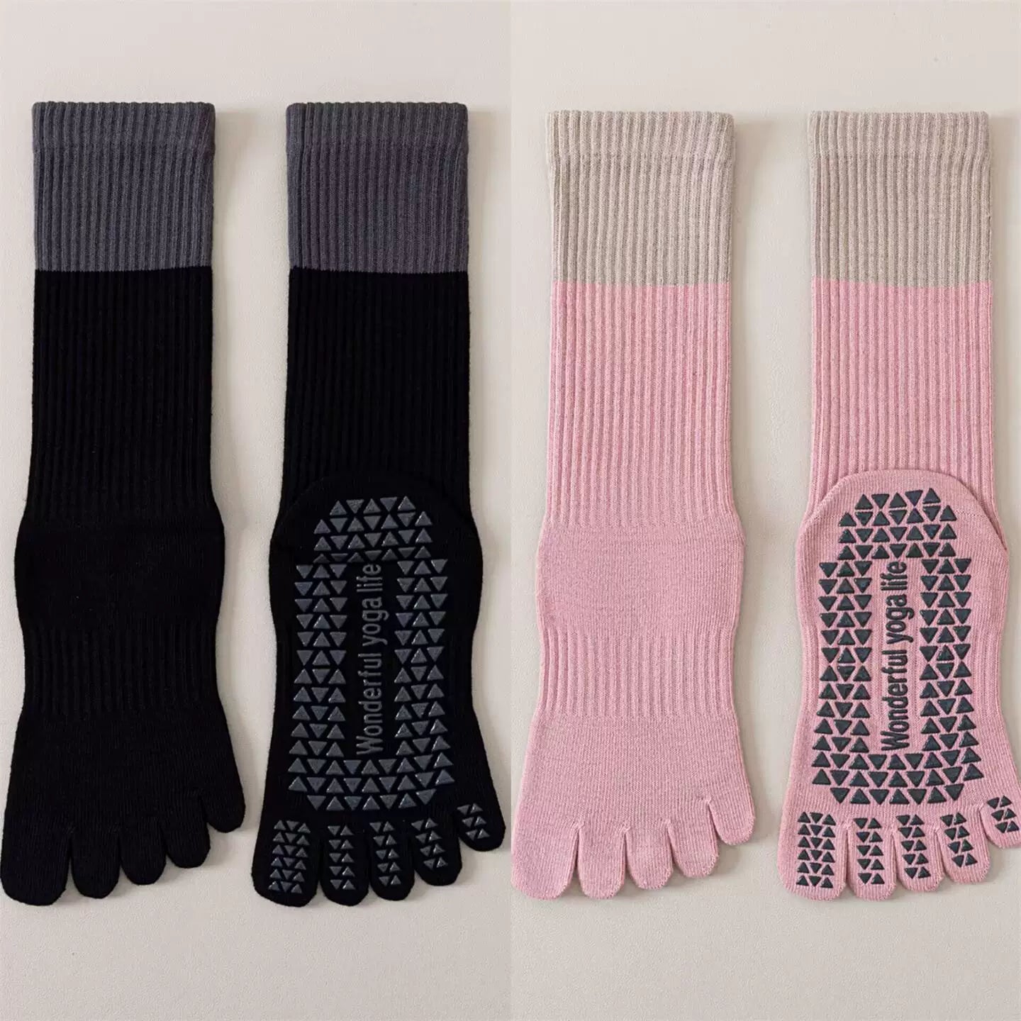 Hawecc | Mid-Calf Non-Slip Yoga Socks for Women with Split Toe Design